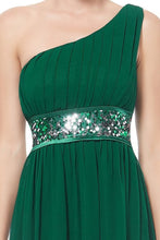 Green A-line One-shoulder Sequined Sash Chiffon Long Bridesmaid Dress