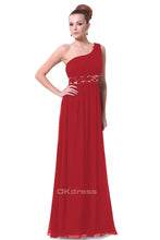 Red A-line One-shoulder Sequined Sash Chiffon Long Bridesmaid Dress