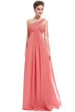 One-shoulder A-line Pleated Long Chiffon Bridesmaid Dress