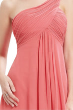 One-shoulder A-line Pleated Long Chiffon Bridesmaid Dress