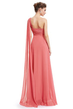 One-shoulder A-line Pleated Long Chiffon Bridesmaid Dress