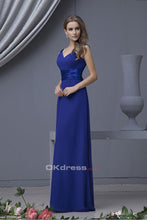 Royal Blue A-line V-neck Sleeveless Long Chiffon Bridesmaid Dresses