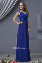 Royal Blue A-line V-neck Sleeveless Long Chiffon Bridesmaid Dresses