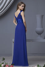 Royal Blue A-line V-neck Sleeveless Long Chiffon Bridesmaid Dresses