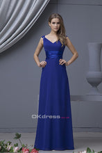 Royal Blue A-line V-neck Sleeveless Long Chiffon Bridesmaid Dresses