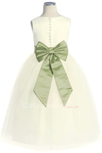 Ivory A-line Tulle Button Flower Girl Dresses