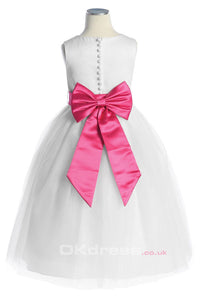 White A-line Tulle Button Flower Girl Dresses