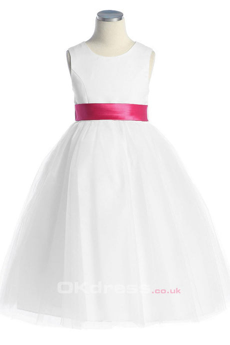 White A-line Tulle Button Flower Girl Dresses