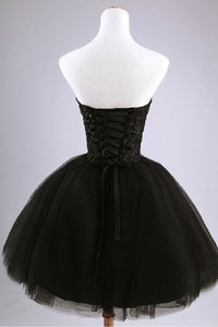 Black Lovely Sweetheart Ball Gown Lace-up Beading Tulle Short Prom Dresses