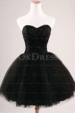 Black Lovely Sweetheart Ball Gown Lace-up Beading Tulle Short Prom Dresses