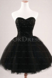 Black Lovely Sweetheart Ball Gown Lace-up Beading Tulle Short Prom Dresses