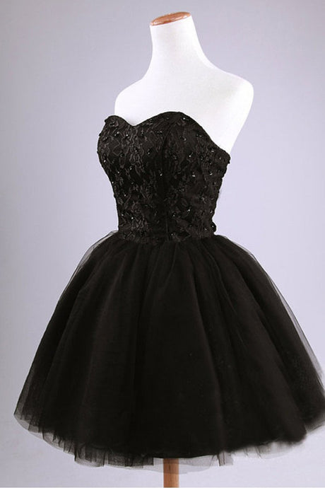 Black Lovely Sweetheart Ball Gown Lace-up Beading Tulle Short Prom Dresses