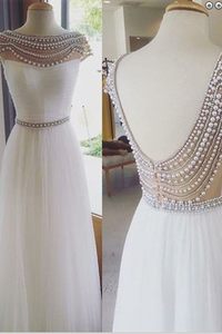 White Fantastic Beading Cap Sleeves A-line Floor-length Bridesmaid Dresses