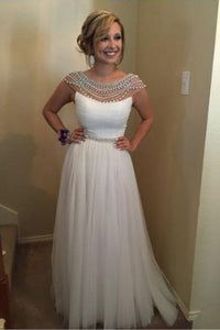 White Fantastic Beading Cap Sleeves A-line Floor-length Bridesmaid Dresses