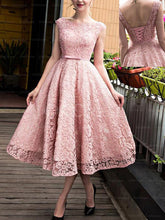 Pink Bateau A-line/Princess Sleeveless Beading Lace up Lace Long Prom Dresses