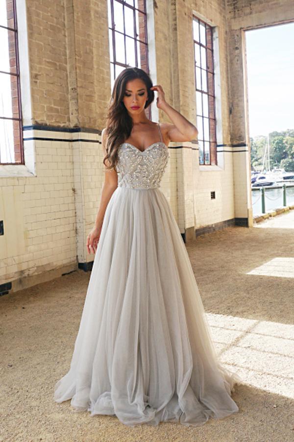 A-Line Spaghetti Straps Prom Dress with Beading