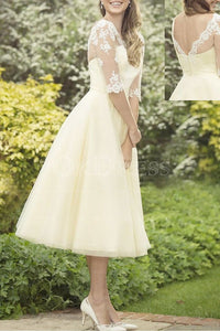 Bravo A-line/Princess 1/2 Sleeves Lace Appliqued Covered Button Bridesmaid Dresses