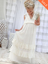 Snazzy A-line V-neck Long Lace Chiffon Flower Girl Dresses