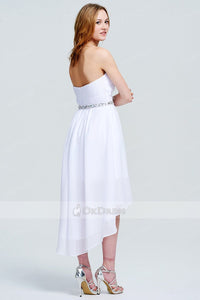 Simple White Strapless Hi-Lo Chiffon Prom Dresses 2019