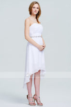 Simple White Strapless Hi-Lo Chiffon Prom Dresses 2019