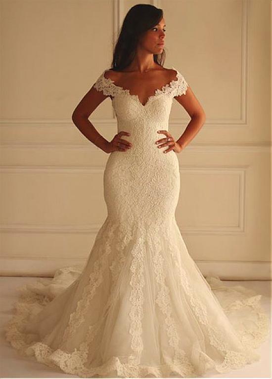 Neat Zipper Trumpet/Mermaid Lace Natural Wedding Dresses