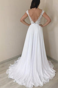 A-Line/Princess  Chiffon Floor-Length Lace Wedding Dresses