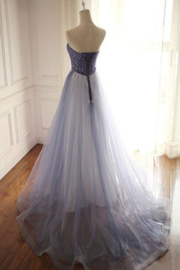 Tulle Beading Sweetheart Sweep Train Prom Dresses