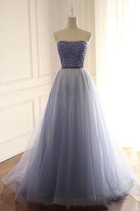 Tulle Beading Sweetheart Sweep Train Prom Dresses