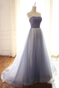 Tulle Beading Sweetheart Sweep Train Prom Dresses