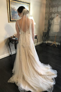 A-Line/Princess V-neck Lace Open Back Wedding Dresses