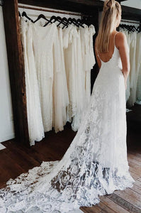 Sleeveless Spaghetti Straps Lace Floor-Length Wedding Dresses