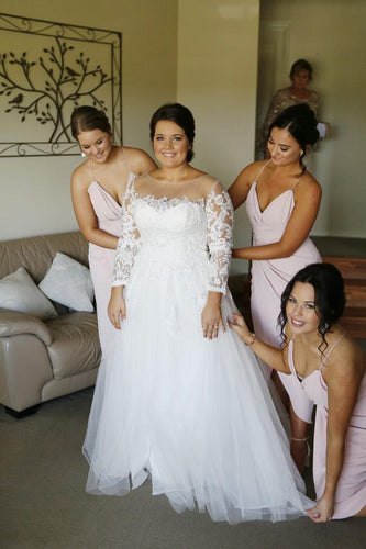 Tulle Long Sleeves Lace Plus Size Wedding Dresses