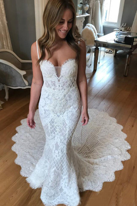 Spaghetti Straps Lace Wedding Dresses