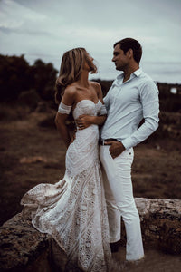 Floor-Length Off-the-Shoulder Lace Wedding Dresses