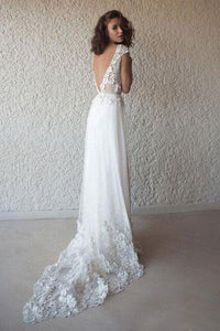 A-Line/Princess Sweep Train Appliques Lace Wedding Dresses