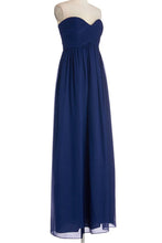 Dark Royal Blue A-line Sweetheart Strapless Long Prom Dresses