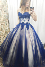 Ball Gown Natural Tulle Applique Sweetheart Sleeveless Prom Dresses
