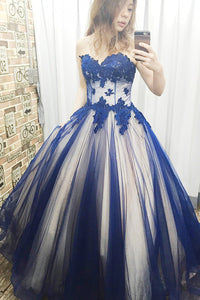 Ball Gown Natural Tulle Applique Sweetheart Sleeveless Prom Dresses