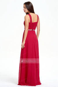 Classic A-line Sleeveless Zipper Red Chiffon Prom Dress