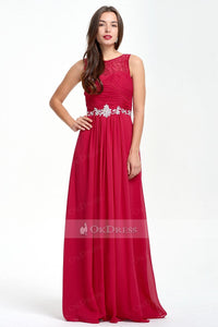 Classic A-line Sleeveless Zipper Red Chiffon Prom Dress