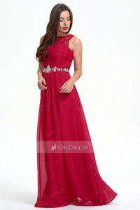 Classic A-line Sleeveless Zipper Red Chiffon Prom Dress