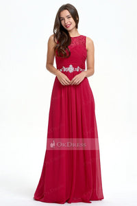 Classic A-line Sleeveless Zipper Red Chiffon Prom Dress