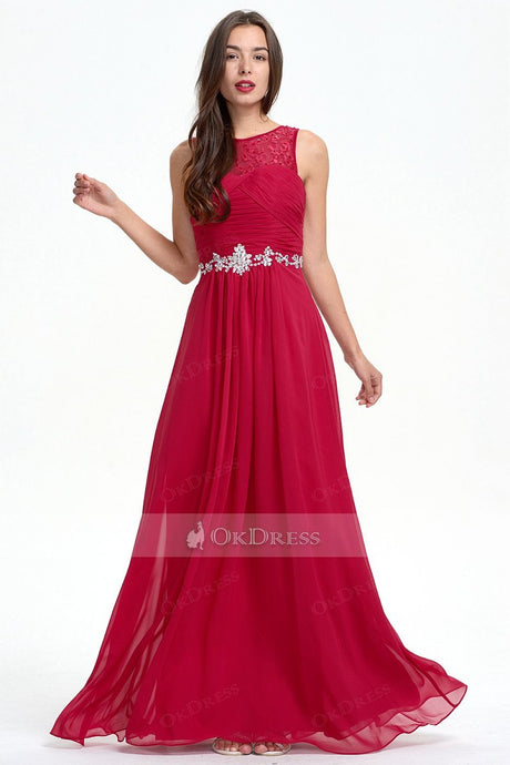 Classic A-line Sleeveless Zipper Red Chiffon Prom Dress