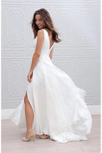 White Simple A-Line Deep V-neck Sleeveless Long Chiffon Bridal Wedding Dresses