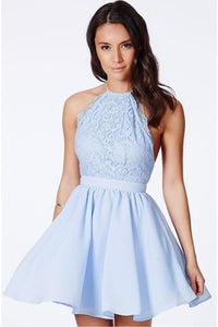 Blue Pure A-line Sleeveless Short/Mini Backless Homecoming Dresses