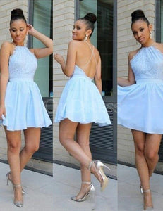 Blue Pure A-line Sleeveless Short/Mini Backless Homecoming Dresses