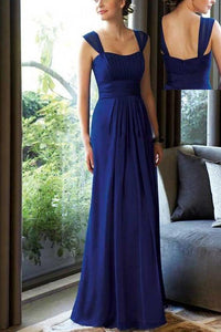 Blue Eye-Catching Sleeveless Pleated Chiffon Bridesmaid Dresses