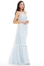 Blue OKdress V-neck Illusion Lace Back Princess Prom Dress UK