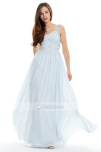 Blue OKdress V-neck Illusion Lace Back Princess Prom Dress UK