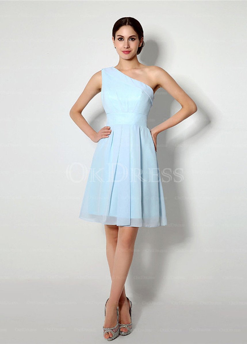 Sky Blue Charming Knee-length One Shoulder A-Line Bridesmaid Dresses